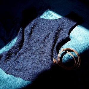 Navy Blue Lace Peplum Top - F21